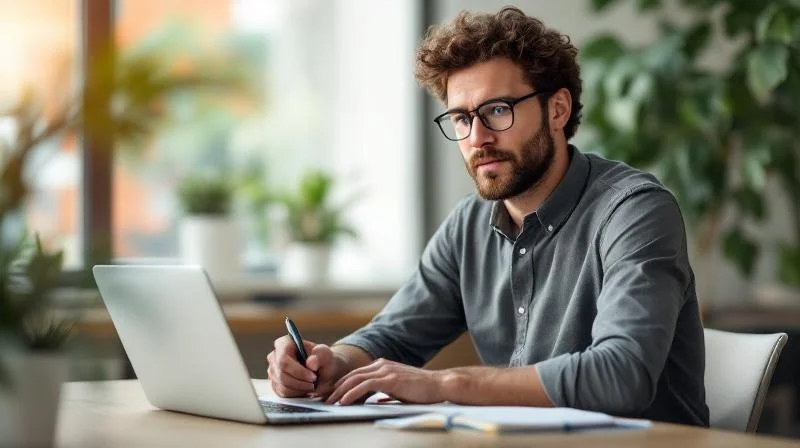 Mann arbeitet am Laptop in einem modernen Bielefelder Büro